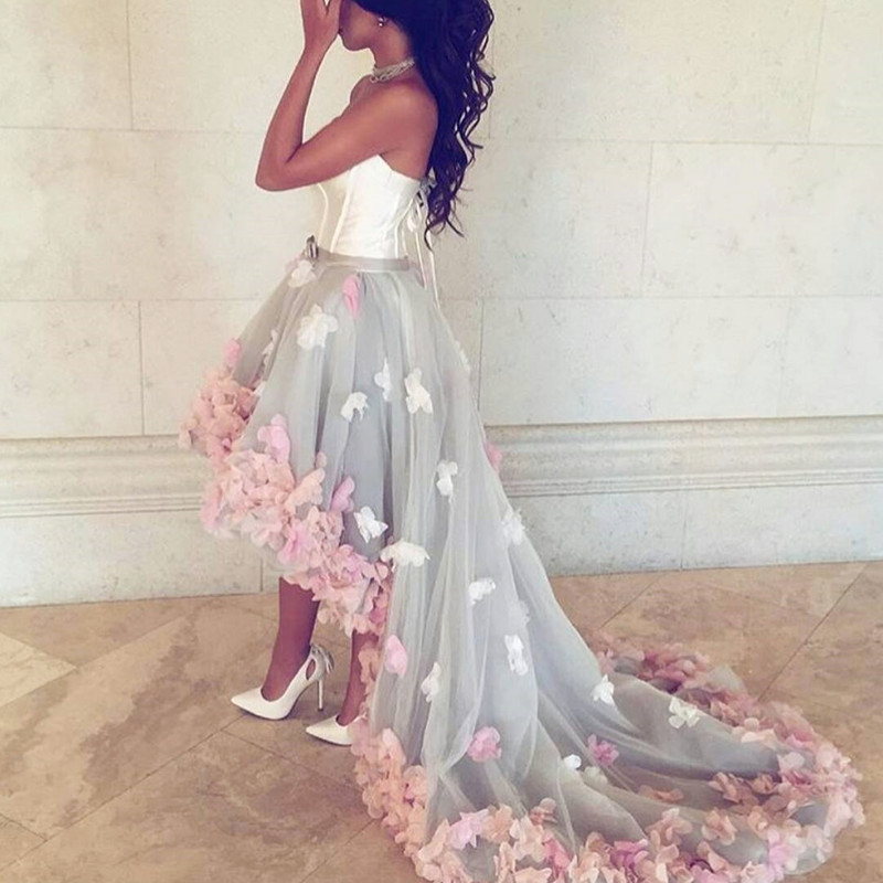 silver high low prom dress