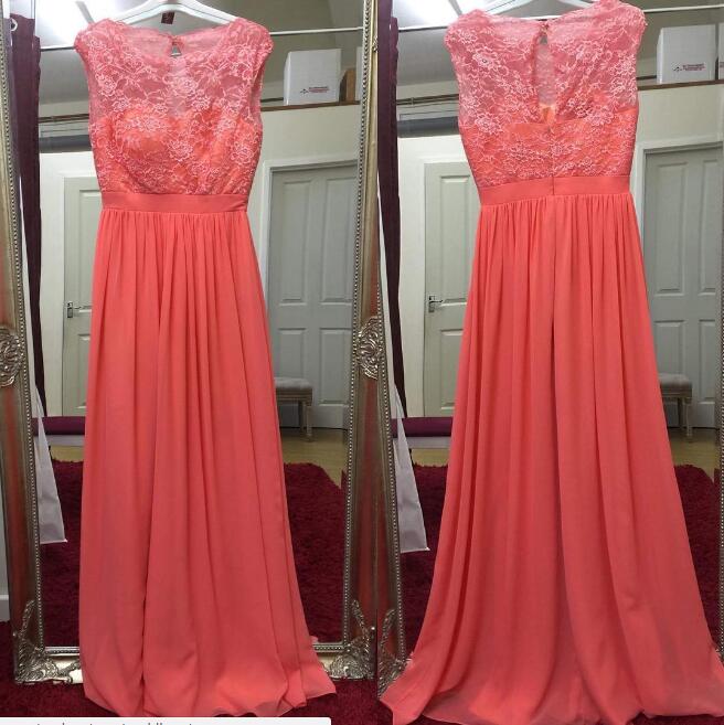Coral Prom Dress, Long Prom Dress, Lace Prom Dress, Prom Dress, Wedding Party Dress, Elegant Prom Dress, Formal Party Dress, Prom Dress