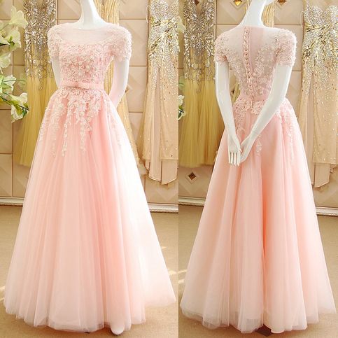 Pink Prom Dress, Floral Prom Dress, Beads Prom Dress, Long Prom Dress, Tulle Prom Dress, Gorgeous Prom Dress, Elegant Prom Dress, Floor Length Prom Dress, Lace Prom Dress
