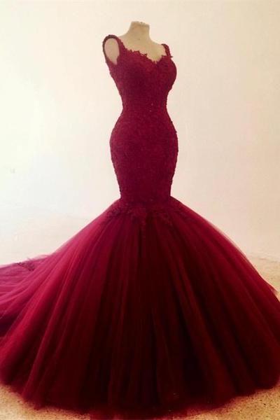 Lace Prom Dresses, 2020 Prom Dresses, Sweetheart Prom Dresses, Arabic Prom Dresses, Mermaid Evening Dresses, 2020 Party Dresses, Burgundy Prom