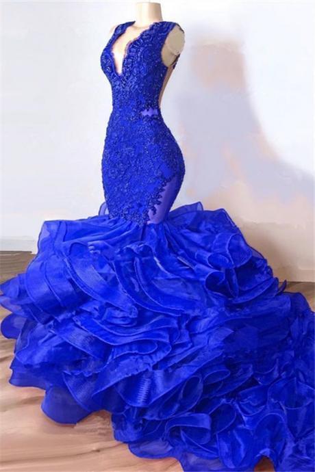 Royal Blue Prom Dresses, V Neck Prom Dresses, Lace Prom Dresses, Organza Prom Dresses, Lace Prom Dresses, Beaded Prom Dresses, Arabic Prom