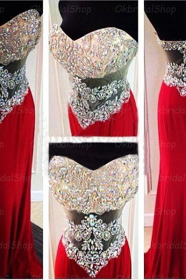 Crystal Prom Dresses, 2020 Prom Dresses, Mermaid Prom Dresses, Red Evening Dresses, 2020 Formal Dresses, Crystal Evening Dresses, Chiffon Party