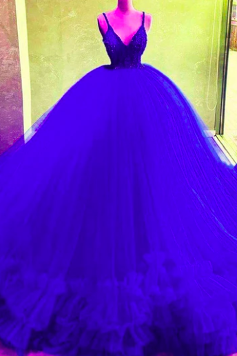 ball gown prom dresses, blue prom dress, tulle prom dresses, puffy evening dresses, v neck prom dresses, dark blue prom dresses, ball gown evening dresses, blue formal dresses, tulle evening dresses, custom make prom dress, evening dress, party dresses