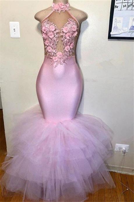 Pink Prom Dresses, Flowers Prom Dresses, Arabic Prom Dresses, Mermaid Prom Dresses, Lace Evening Dresses, 2020 Formal Dresses, Prom Dresses,