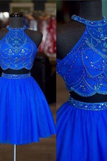 Royal Blue Prom Dreses, Two Pieces Prom Drssesm Tulle Evening Dresses, Fashion Party Drsses, Crystal Evening Dresses, Ball Gown Party Dress,