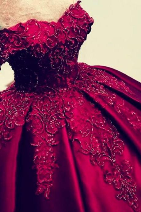 Red Prom Dresses , 2020 Prom Dresses, Ball Gown Prom Dresses, Pearls Prom Dress, Burgundy Prom Dresses, Ball Gown Evening Dress, Red Formal