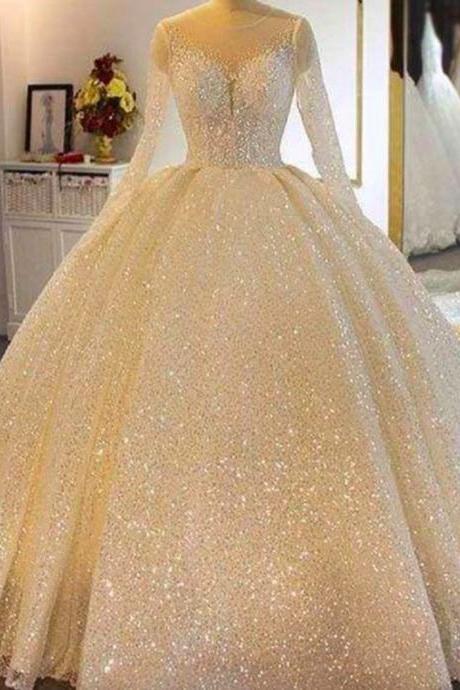 Sparkly Wedding Dresses, Long Sleeve Wedding Dresses, Puffy Bridal Dresses, Arabic Wedding Dresses, Arrival Wedding Dresses, Custom Make Wedding