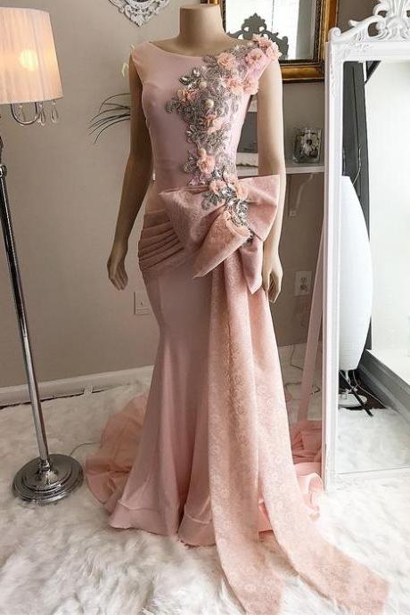 Pink Prom Dresses, Lace Prom Dresses, Arabic Prom Dresses, Mermaid Evening Dresses, Bowknot Prom Dresses, Arrival Prom Dresses, Pink Formal