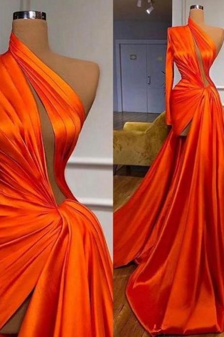Red Prom Dresses 2021, One Shoulder Prom Dress, Pleats Evening Dress, 2021 Formal Dresses, Arabic Party Dresses, Evening Dresses, Satin Evening