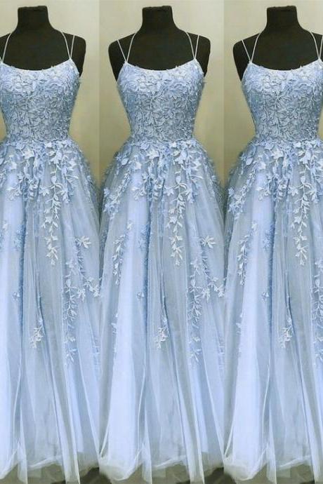 Blue Prom Dresses, Lace Prom Dresses, A Line Prom Dress, Tulle Prom Dresses, Lace Evening Dresses, Prom Dresses, Tulle Evening Dresses, A Line