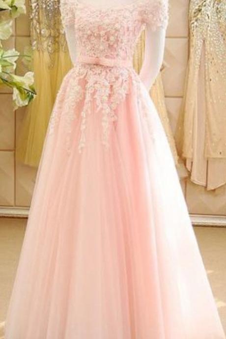 pink prom dresses, lace prom dresses, sheer crew prom dress, lace formal dresses, tulle evening dresses, fashion evening dresses, 2021 prom dresses, cheap evening dress, sexy party dresses, lace evening dresses