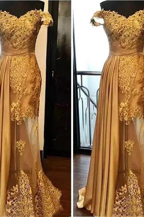 Champagne Prom Dresses, 2021 Prom Dresses, Lace Prom Dresses, Mermaid Prom Dresses, Custom Make Prom Dresses, Off The Shoulder Prom Dress, Lace
