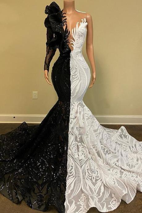 Black And White Prom Dress, Lace Prom Dresses, Mermaid Prom Dress, Long Sleeve Prom Dress, Vintage Prom Dresses, Sparkly Prom Dresses, Prom Dress