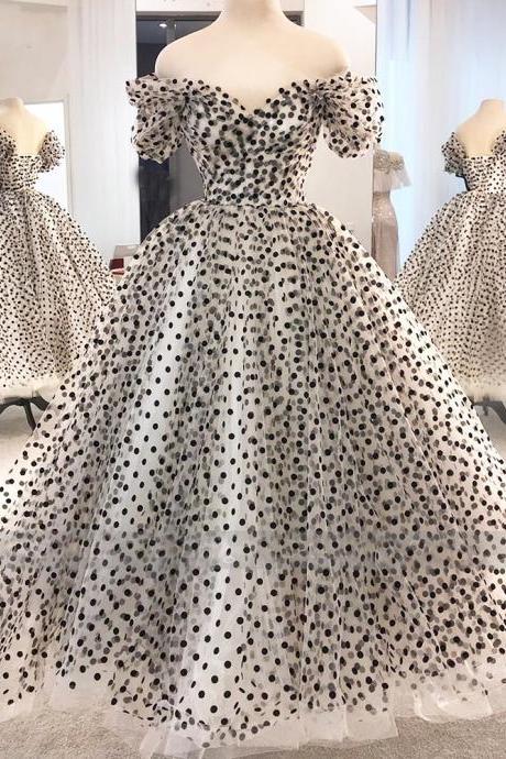 dotted prom dresses, off the shoulder prom dress, short sleeve prom dresses, printed prom dresses, evening gowns, 2022 evening dresses, evening dresses, cheap prom dresses, sexy formal dress, 2022 evening gowns, sexy evening dress, 2022 formal dresses