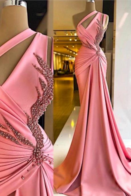 Detachable Prom Dresses 2021, Pink Prom Dresses, Beaded Prom Dresses. Rush Formal Dresses, Satin Prom Dress, Pearls Evening Dresses, Sexy Formal