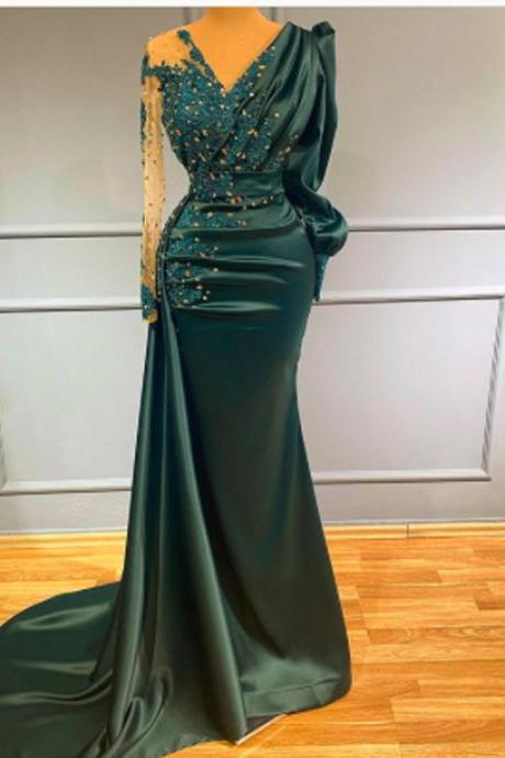 green prom dresses, lace prom dresses, please evening dresses beaded evening gowns, mermaid evening dress, cheap party dresses, sexy evening gowns, long sleeve party dresses, pearls prom dresses, custom make evening gowns, green evening gowns