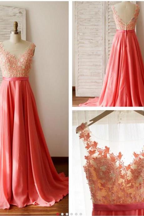 Lace Prom Dresses, 2022 Prom Dresses, Coral Prom Dresses, Peach Prom Dresses, A Line Prom Dresses, Chiffon Prom Dresses, Arabic Evening Dresses,