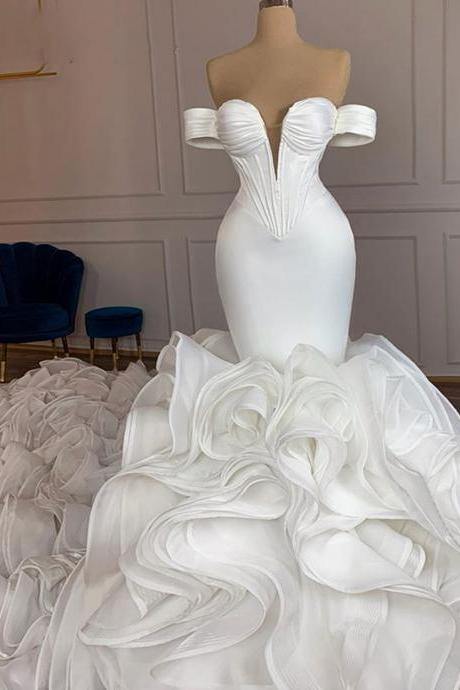 Mermaid Wedding Dress, Ruffle Wedding Dresses, Custom Make Wedding Dress, Wedding Dresses, Arabic Wedding Dress, Organza Wedding Dress, Mermaid