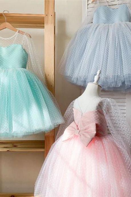 Girls Princess Dress Elegant Wedding Party Tutu Prom Gown Kids Evening Bridesmaid Tulle Polka Dot Clothes Children Dresses 2022
