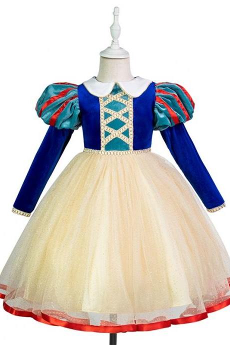 Snow Cosplay Costume Children Birthday Party Prom Evening Long Sleeve Autumn Princess Dresses Kids Vestidos Baby Girls Clothes