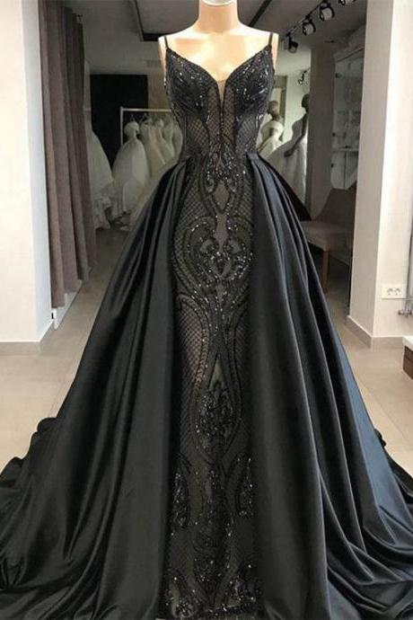 prom dresses, detachable prom dresses, black prom dresses, detachable skirt evening dresses, satin evening gowns, new arrival party dresses, 2022 fashion dresses, custom make evening gowns