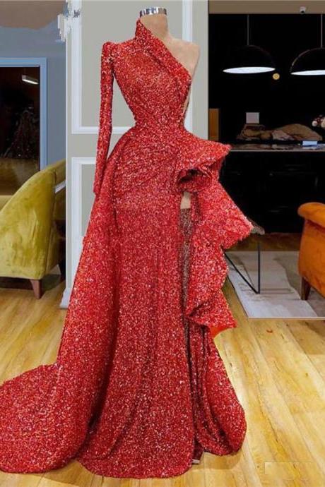 red prom dresses, lace prom dresses, sequins prom dresses, sparkly prom dresses, red evening dresses, arabic prom dresses, long sleeve prom dresses, custom make evening gowns, fashion prom gowns, cheap evening dresses, red formal dresses, side slit prom dress, sexy prom dresses