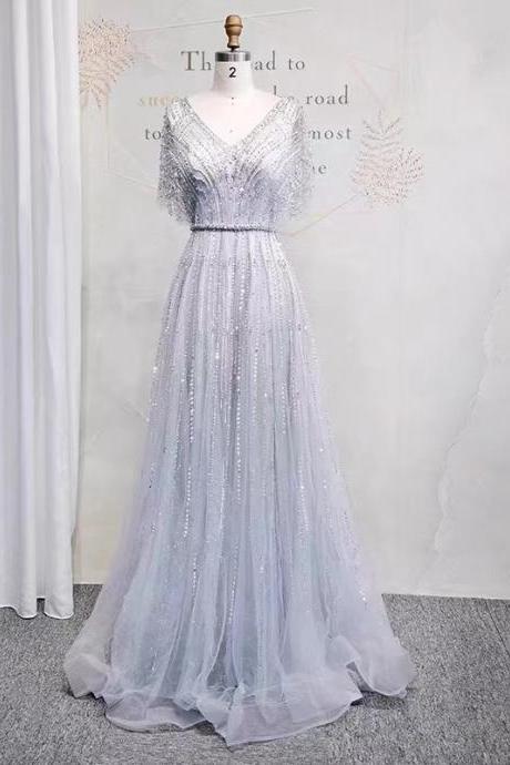 sparkly prom dresses, beaded prom dresses, custom make evening dresses, sexy prom dress, v neck prom dresses, short sleeve prom dresses, new arrival evening dresse, luxury prom dresses, high quality evening gowns, women party dress. crystal prom dresses