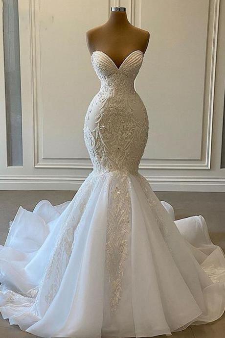White Wedding Dress, Sweetheart Wedding Dress, Lace Bridal Dresses, Pearls Wedding Dresses, 2022 Wedding Gowns, Fashion Bridal Dresses, Vintage