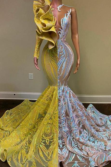 white and yellow prom dresses, lace prom dresses, yellow and white prom dresses, 2022 prom gowns, fashion evening dresses, lace party dresses, custom make evening dresses, new arrval party dresses