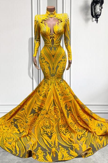 Yellow Prom Dress, Mermaid Prom Dresses, Lace Prom Dresses, Custom Make Evening Dresses, Arabic Party Dresses, Lace Formal Dresses, Evening