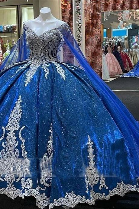 Ball Gown Prom Dresses, Blue Prom Dresses, Lace Evening Dresses, Beaded Evening Dresses, Custom Make Evening Dresses, Formal Dresses, Arabic