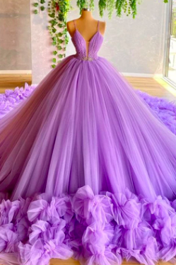 Puffy Prom Dress, Purple Prom Dress, Tulle Prom Dresses, Beaded Prom Dress, Pleats Evening Dress, Quinceanera Dress, Princess Corest Prom
