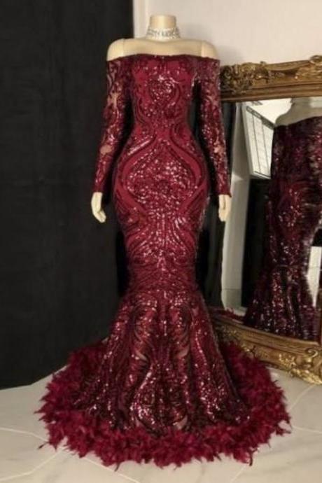 Red Prom Dresses, Mermaid Evening Dress, Off The Shoulder Prom Dresses, Custom Make Evening Dresses, Sequins Prom Dresses, 2022 Evening Gowns,