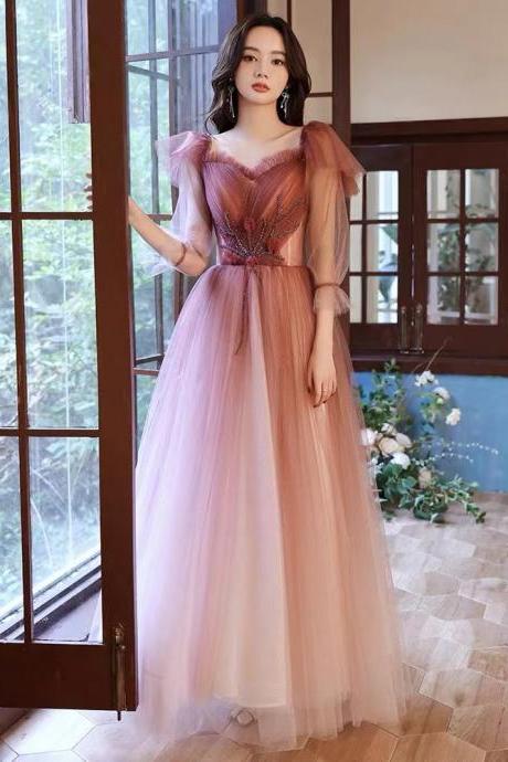 Pink Prom Dresses, Beaded Prom Dresses, A Line Prom Dresses, Tulle Prom Dresses, Arabic Evening Dresses, Custom Make Evening Dresses, Fashion
