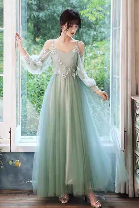 Green Bridesmaid Dress, Lace Bridesmaid Dresses, Tulle Bridesmaid Dress, Long Sleeve Bridesmaid Dresses, Custom Make Bridesmaid Dresses