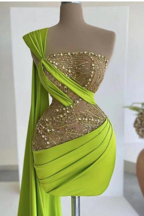 green prom dresses, beaded prom dresses, sequins prom dresses, sheath prom dresses, 2022 prom dresses, arabic evening dresses, 2022 evening dresses, custom make evening dresses