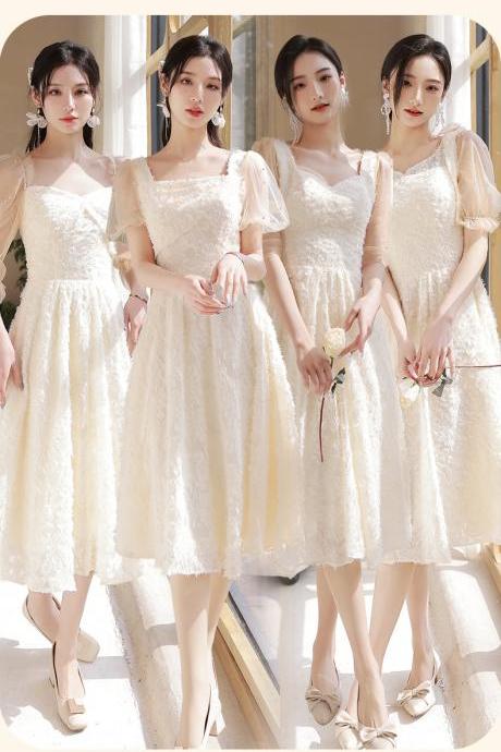 Champagne Elegant Bridesmaid Dresses 2022 Mesh Sleeve A-line Dress Wedding Party Guest Vestidos Female Formal Dress