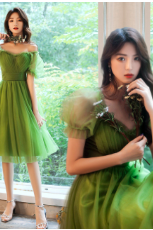 Green Chic Bridesmaid Dress Illusion Mesh Solid Sister Party Dresses 2022 Birthday Banquet Vestidos
