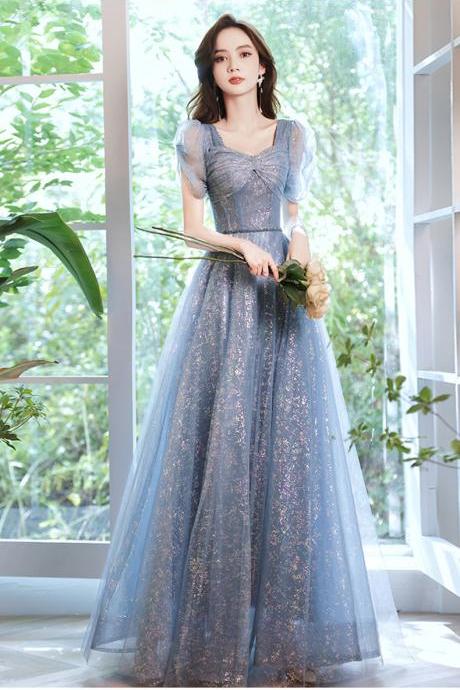 French Style Banquet Dress Elegant Puff Sleeve Bow Prom Dresses 2022 Women&amp;#039;s Floor Length Formal Ball Gown