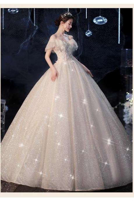 Fantasy Starry Wedding Dress Off The Shoulder Ruffles Bridal Gown Elegant Floor Length Shiny Princess Dresses Vestido De Noiva