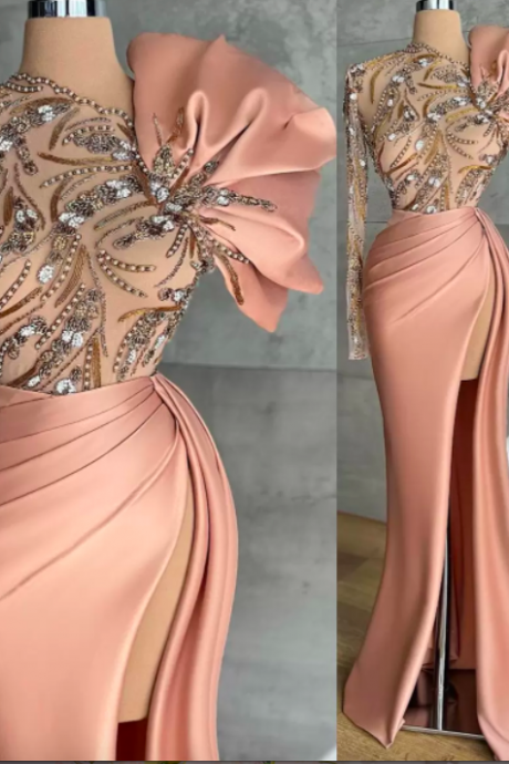 2022 Plus Size Arabic Aso Ebi Champagne Luxurious Mermaid Prom Dresses Beaded Crystals Evening Formal Party Second Reception Birthday Engagement