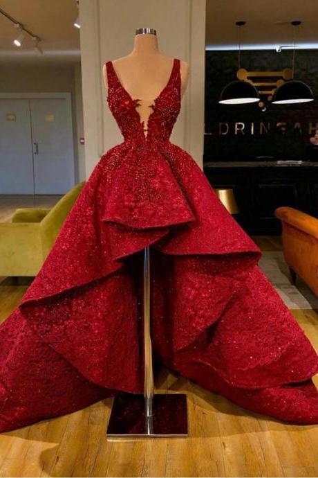 high front and low back prom dresses, lace prom dresses, deep v neck prom dresses, dark red prom dresses, lace prom dresses, custom make prom dresses, arabic prom dresses, evening dresses 2022, arabic prom dresses, ruffle prom dresses, lace prom dresses