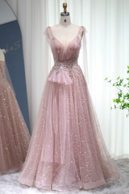 Pink Prom Dresses, Sparkly Prom Dresses, Prom Dresses, Sexy Evening Dresses, Sashes Prom Dresses, Shinning Evening Dresses, Arabic Evening