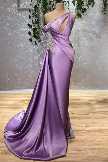 Sexy Prom Dress Lavender Mermaid Floor Length One Shoulder Evening Party Gowns Dresses Beadings Saudi Arabia Plus Size