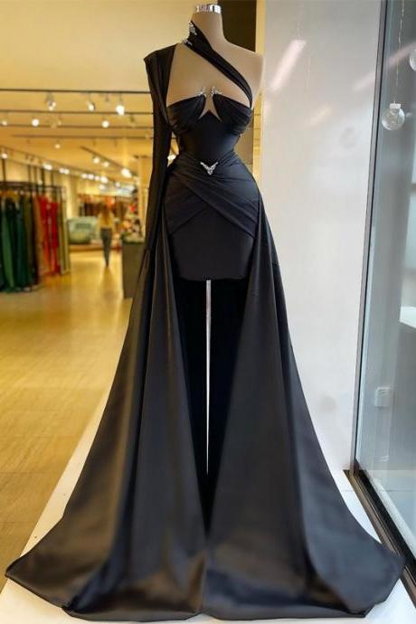 Sexy Prom Dresses Black Mermaid Evening Dress Beadings Saudi Arabia Floor Length Night Cocktail Party Gowns Plus Size