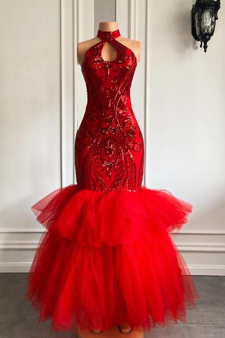 Red Prom Dresses, Mermaid Prom Dresses, Tiered Prom Dresses, Lace Prom Dresses, Sequins Evening Dresses, Prom Dresses, Fashion Evening Gowns,