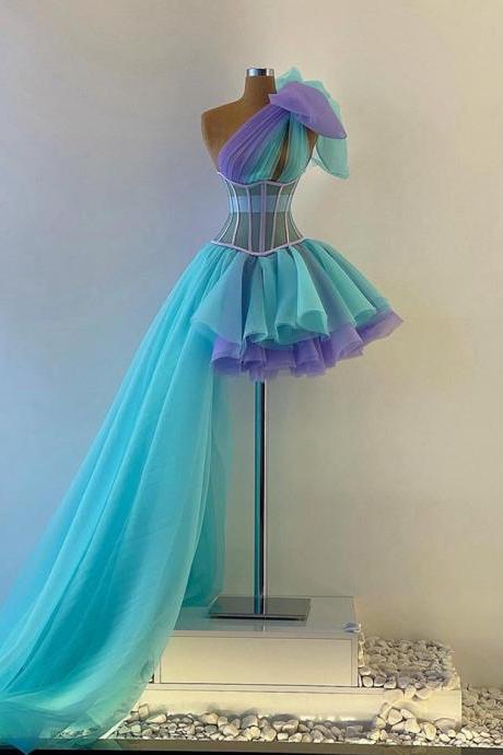 Short Prom Dresses, Ball Gown Prom Dresses, One Shoulder Evening Dresses, Ruffle Evening Gowns, Pleats Evening Dresses, Custom Make Evening