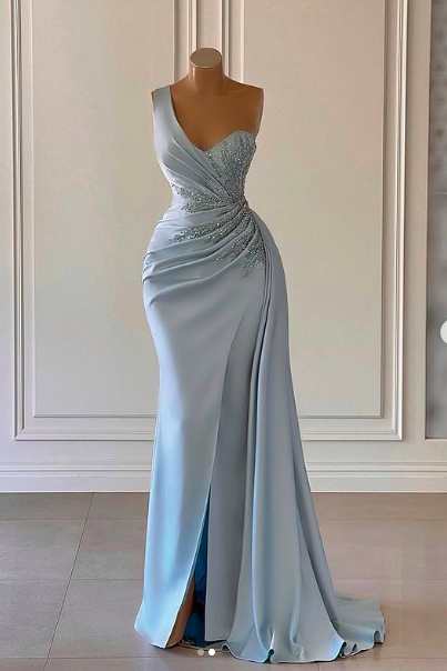 Prom Dresses, 2022 Prom Dresses, Beaded Prom Dresses, Blue Prom Dresses, Light Sky Blue Prom Dresses, Arabic Prom Dresses, 2022 Evening Gowns,
