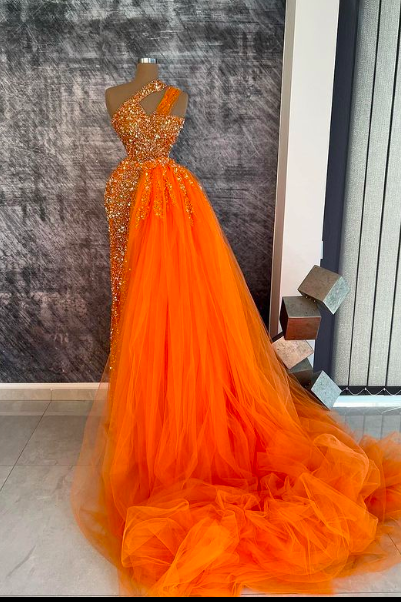 Prom Dresses, Sparkly Prom Dresses, Sequins Evening Dresses, Mermaid Prom Dresses, Orange Prom Dresses, Evening Gowns, Fashion Party Dresses,