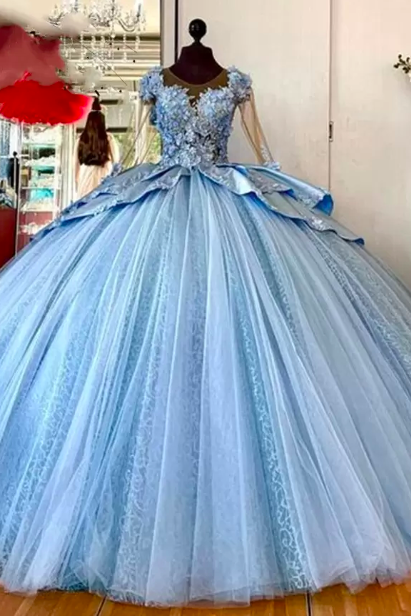 puffy prom dresses, ball gown evening dresses, quinceanera evening dresses, lace evening dresses, long sleeve prom dresses, lace evening dresses, light blue evening dresses, 2022 evening dresses, fashion formal dresses